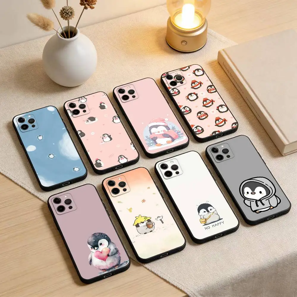 

Penguin Kawaii Cute Cartoon Phone Case For iPhone 17,16,15,14,13,12,11 Plus,Pro Max,XS,Soft Silicone Black Cover