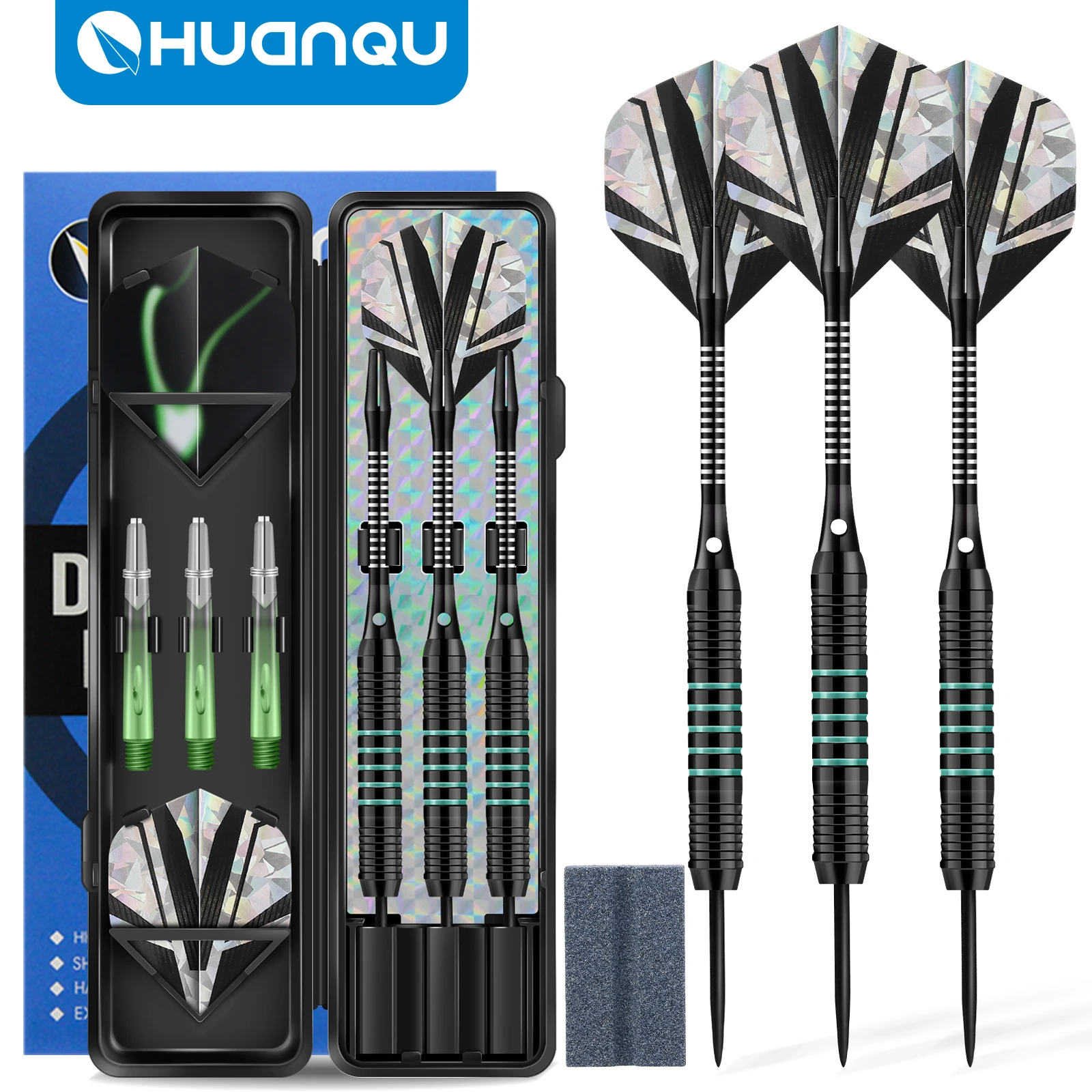 Huanqu 23g Professional Dart Set of 3, Equipped with Spare Dart Shafts, Dart Flights, and Sharpening Stone, Complete with All Accessories, Suitable for Adults, Ideal for Home Entertainment, Bars, Game Rooms, Dart Board Training and Competitive Games, Perfect for Team Building, Friends Gatherings, and Is an Excellent Choice for Easter, Valentine's Day, Christmas, and Other Holidays and as Birthday Gifts.