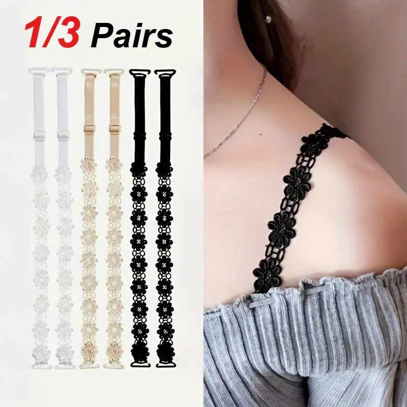 

1/3 Pairs Lace Flower Decorative Bra Shoulder Straps, Adjustable Anti Slip Suitable for Women's Underwear Clothing Accessories
