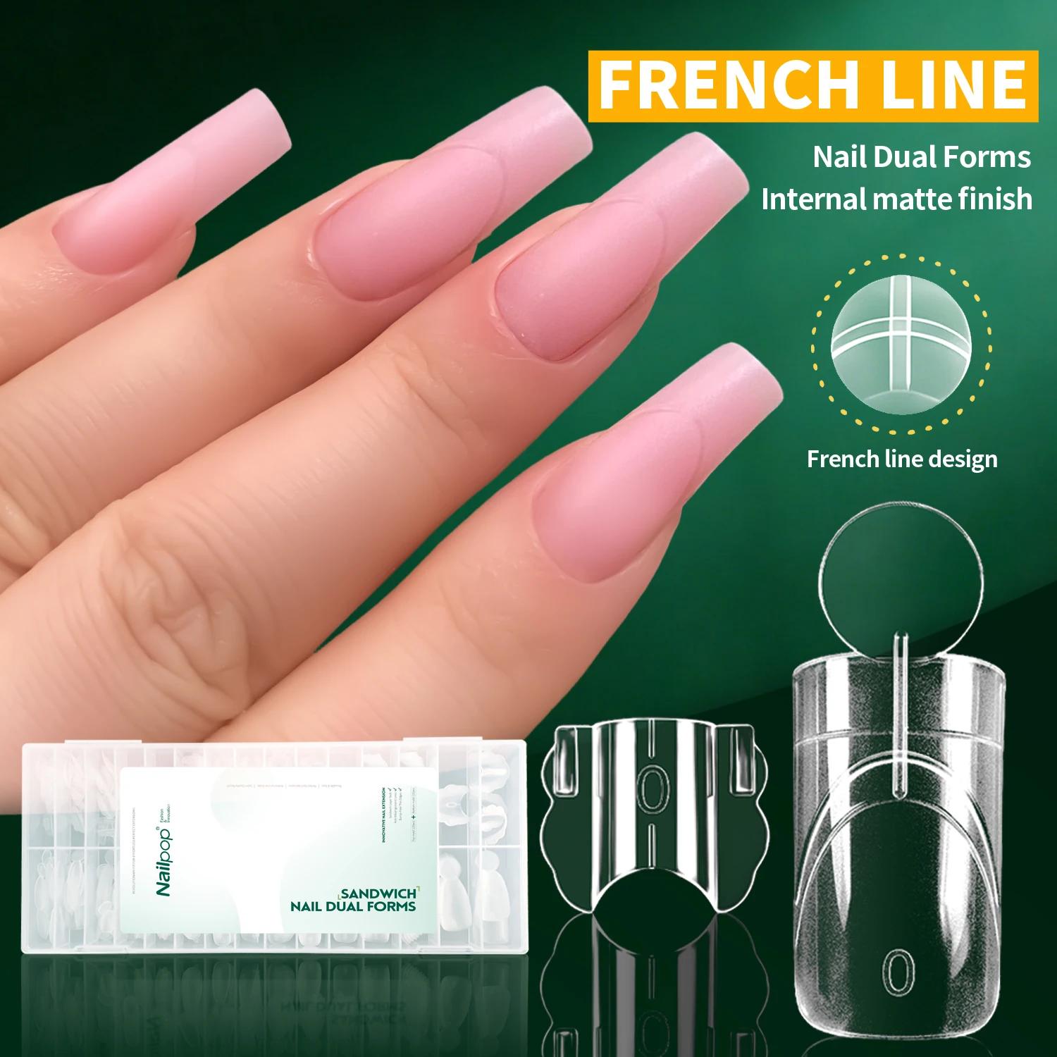 

Nailpop Sandwich Инновационные формы для френча Dual Form, многоразовые матовые внутренние формы для легкого наращивания френча, 280 шт., 14 размеров, для гель-наращивания