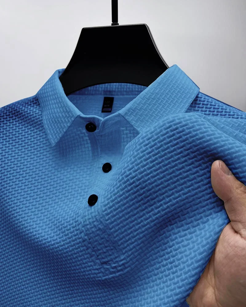 Men\'s Summer Sports Polo Shirt Fashionable Comfortable Ice Silk Casual Lapel Button Short Sleeve Top for Active Wear