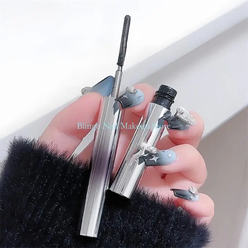 28ta Iron Wand Mascara、新しいブラシレスメタルワンドマスカラブラックウォッシャブルメタルマスカラス、防水性の長持ちするカールリングまつげ