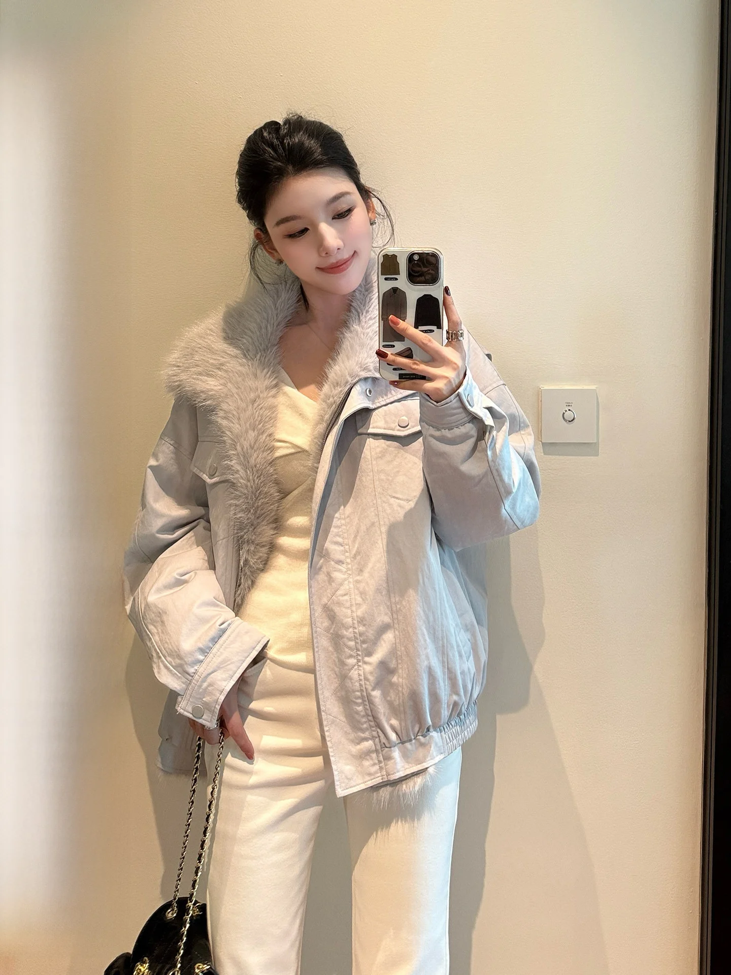 

Thiened Ultra Warm White Du down Coat Women's Winter Faion Puffer Jaet with Fur Collar 2025 New Sle Island Sle