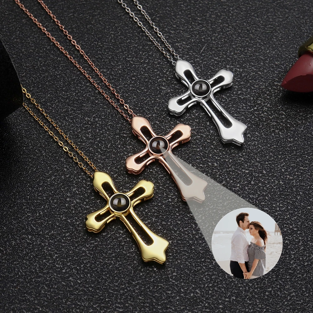 

Ожерелье с фотографией на заказ для женщин и мужчин, ожерелье с подвеской в виде креста, пара, персонализированный подарок, мемориальные украшения, медь