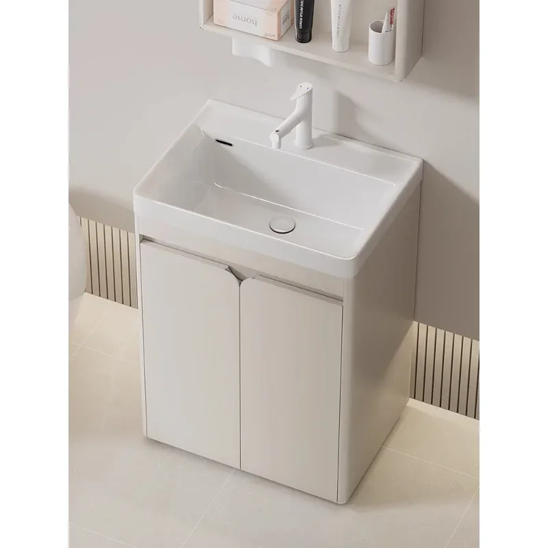 Stainless steel floor-to-ceiling wash basin small apartment bathroom integrated ceramic washbasin cabinet combination washstand