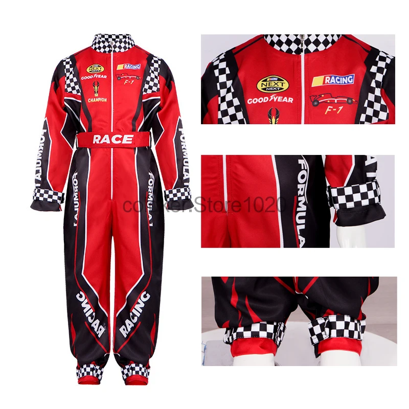 Novo adulto crianças racer cosplay traje vermelho clássico de uma peça treinamento uniforme de corrida terno crianças homens karting camisa roupas