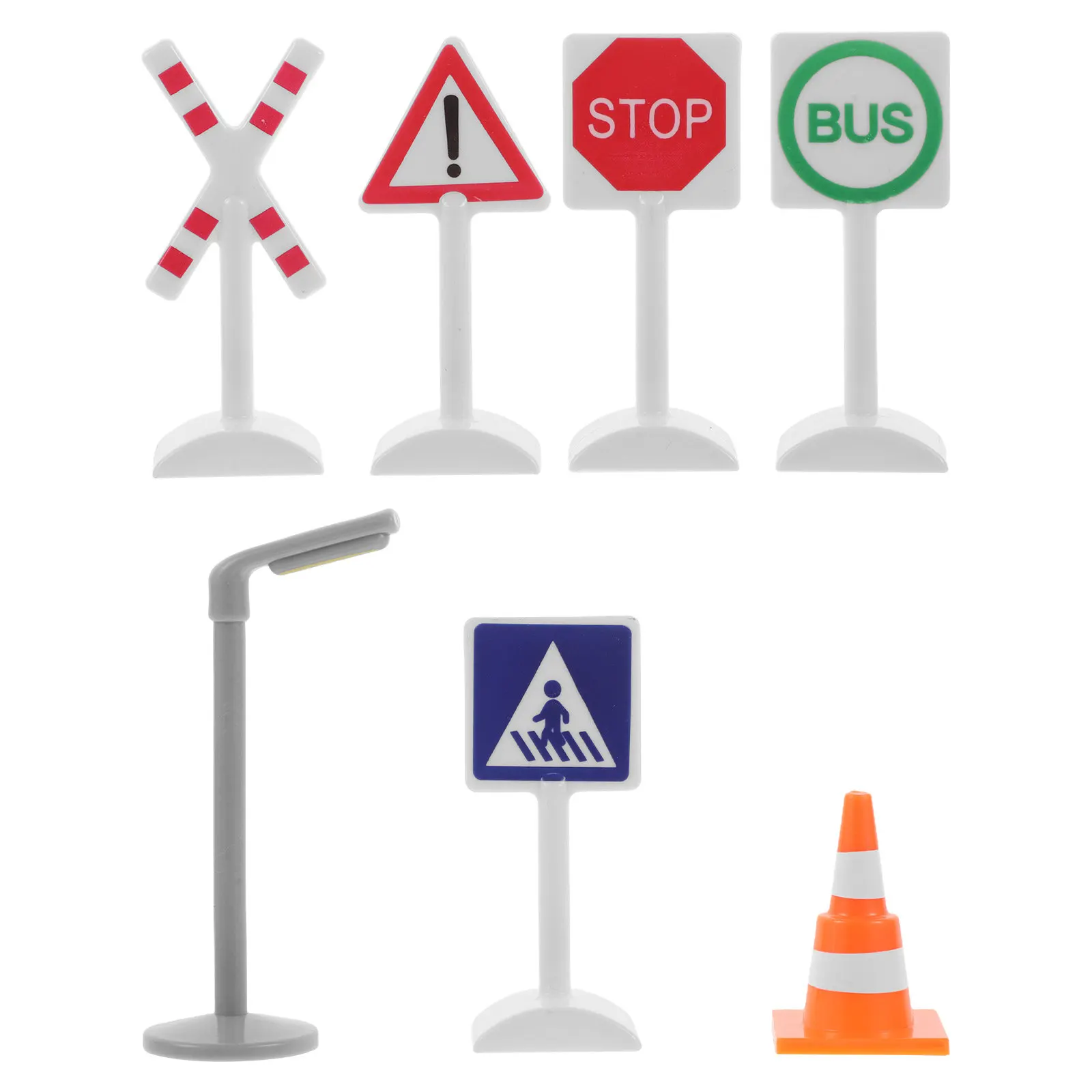 

7Pcs Educational Road Signs Kit for Train Tables Traffic Light Stop Sign Caution Barricade Simulation Kids Spatial Awareness