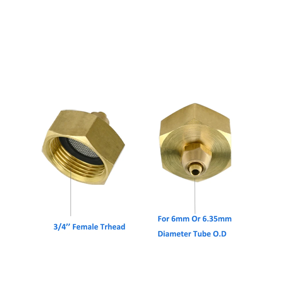 3/4'' Female Thread Brass Water Tap Adapter with Stainless Steel Mesh Seal Ring for 6mm (1/4'') Hose 1 Pcs