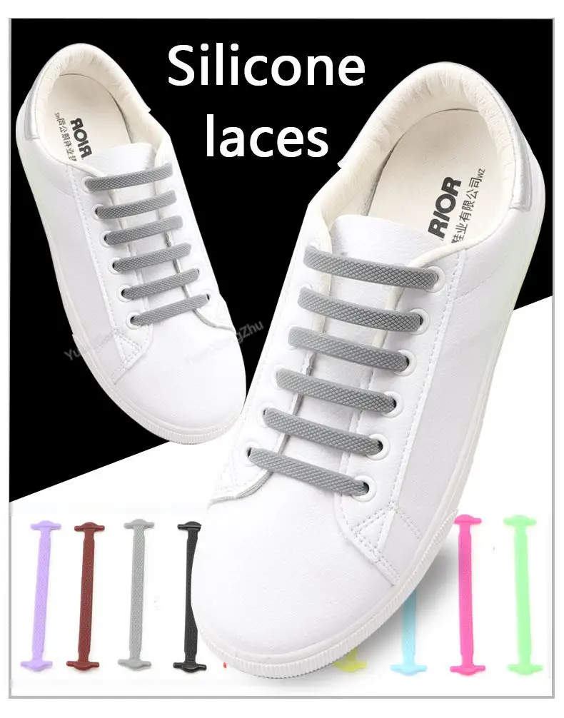 16 Stück elastische Schnürsenkel für Turnschuhe, Silikon-Stretch-Schnürsenkel, keine Krawatte, Schnürsenkel für Kinderschuhe, Gummiband, Schnürsenkel, Schnürsenkel – Detail 1