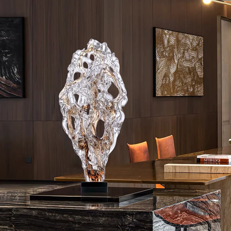 Living Room Study Creative Soft Decor Home Decor Coloured Glass Taihu Lake Stone Statue Lucky Blue Stone Sculpture Art Ornaments