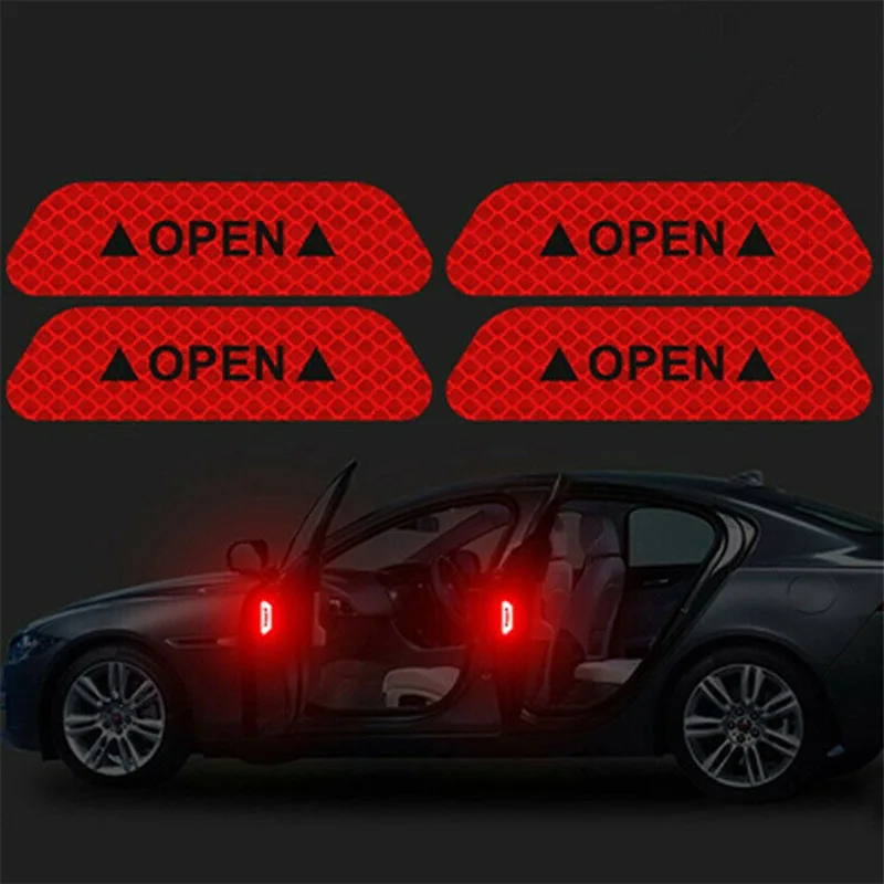 4X marca de advertencia de seguridad para puerta de coche pegatinas reflectantes abiertas para VW Polo 6r 9n Golf 7 6 5 Mk4 Caddy T5 T4 Touran Passat B8 B7 B6 B5