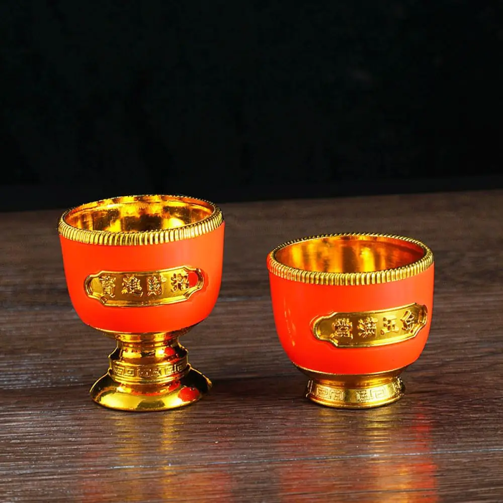Decorative Religious Offering Tableware Set Gold Plated Plastic Wine Tea Pot Cup Lotus Tray For Buddhist Temple Home Shrine