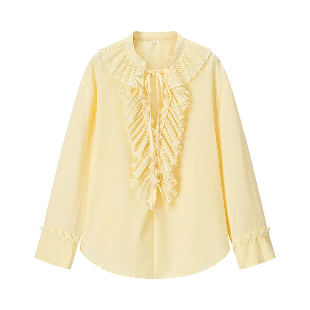 LIBIELIY Dames Gelaagde Decoratieve Shirtrok Effen Kleur Decoratie Lente/Zomer Nieuw Product Casual Dameskleding