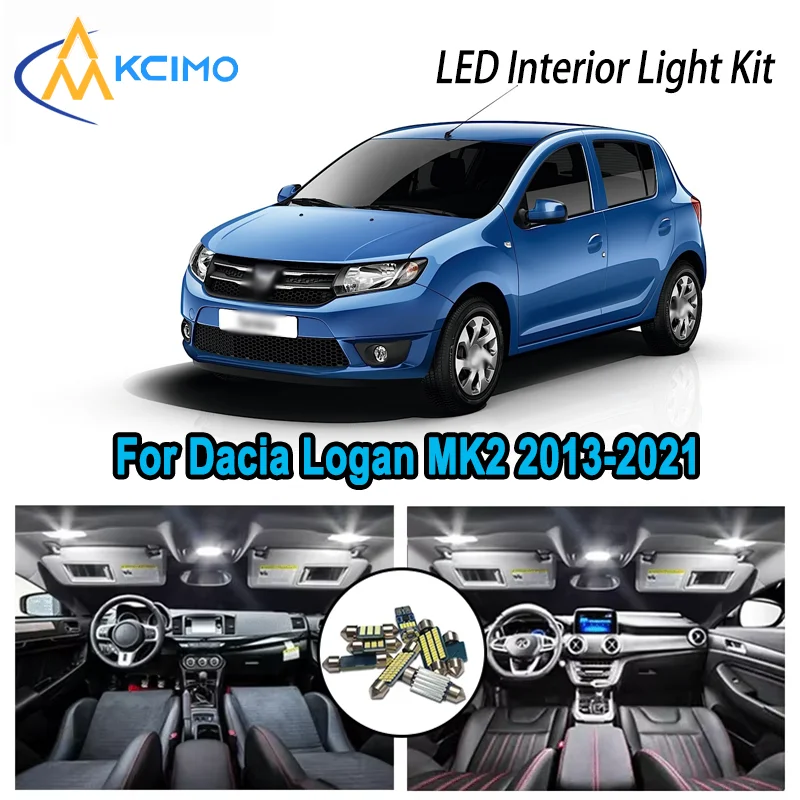

For Dacia Logan MK2 2013-2021 2014 2015 2016 Premium Bright LED Interior Dome Map Trunk Light Kit Car Led Lamps Canbus No Error
