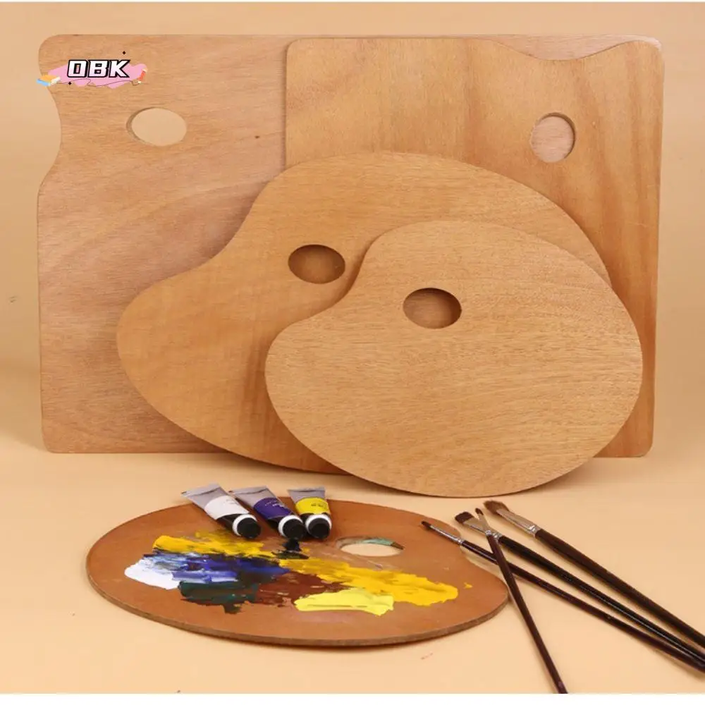 

Practical Painting Color Oil Paint Palette Oval/Square 4 Size Artist Paint Tray Wooden Thumb Holder Color Mixing Board Kids
