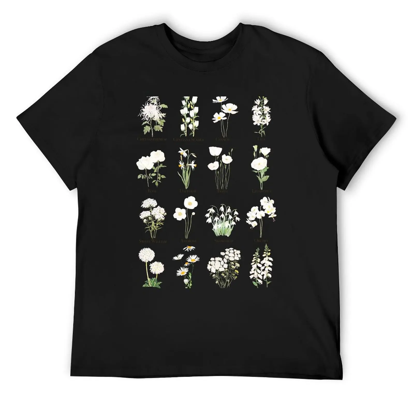 white flowers watercolour and ink collection T-Shirt aesthetic clothes oversized cute clothes Blouse slim fit t shirts for men