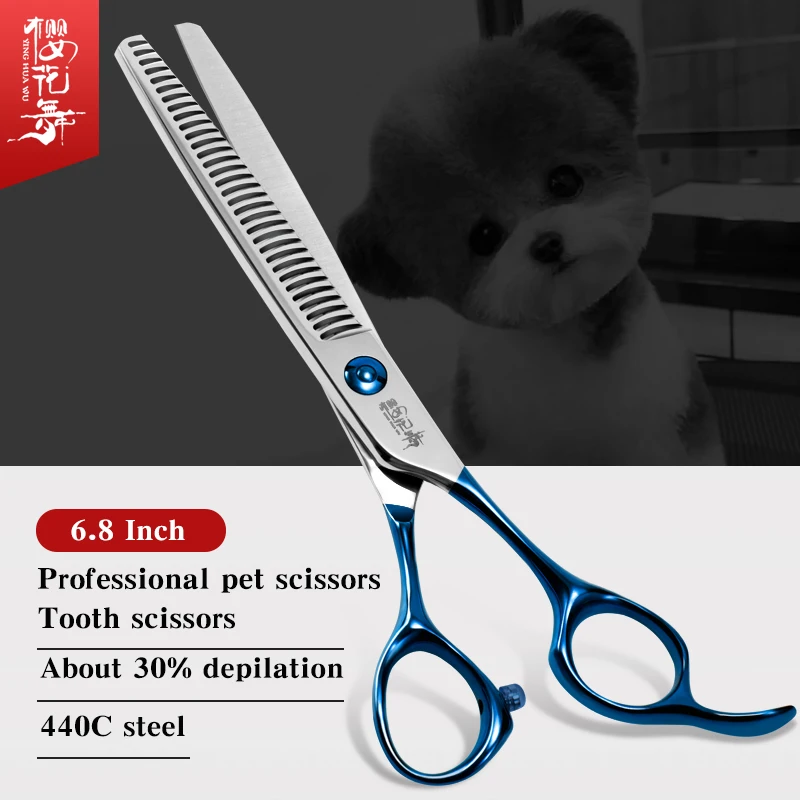 

Professional pet grooming scissors 440C material blue handle pet tooth scissors pet Grooming Hairdressing Tools 6.8 inch