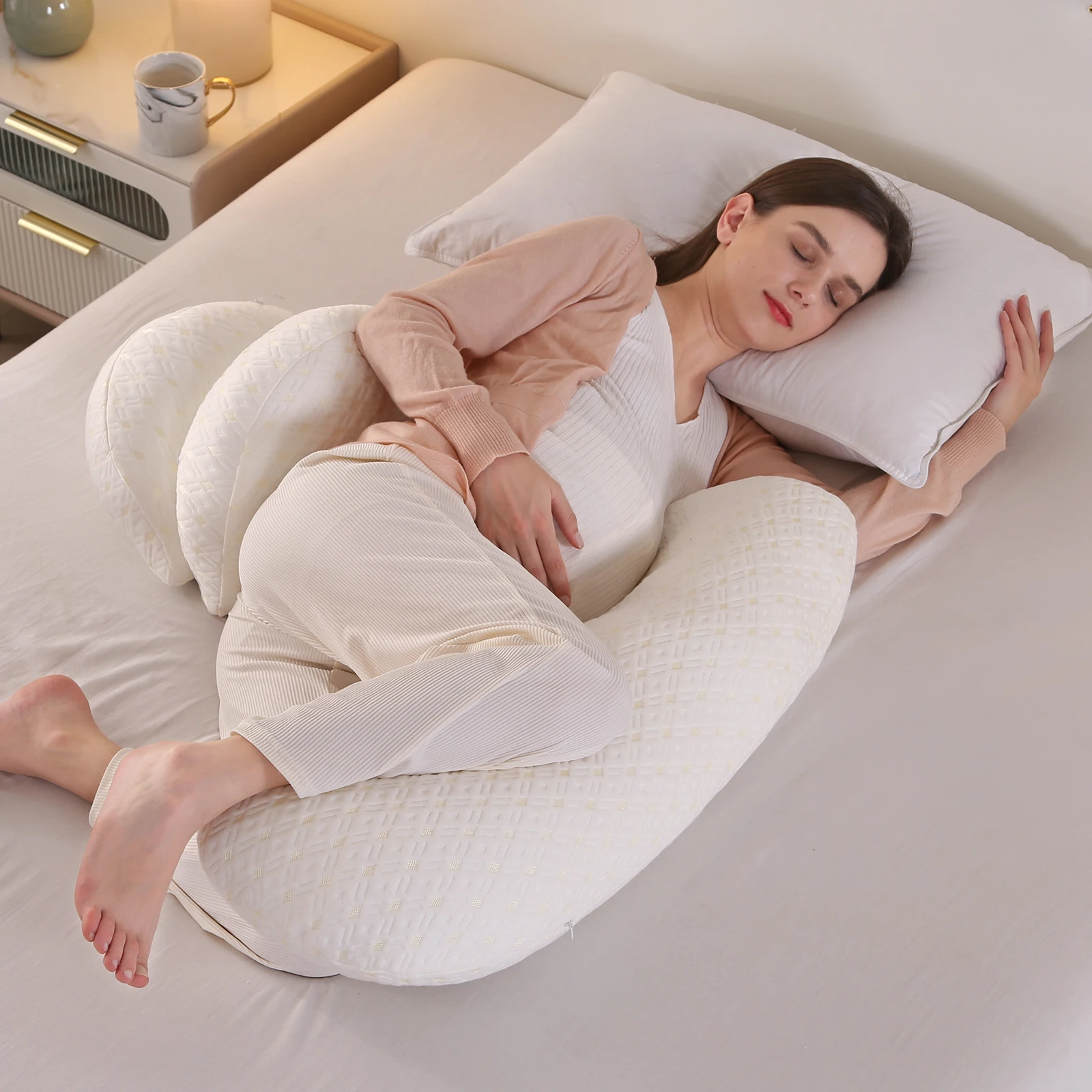 Pregnancy Pillow Maternity Pillow for Side Sleeping Soft Pregnancy Body Pillow Maternity Pillow w/ Detachable Adjustable Pillow