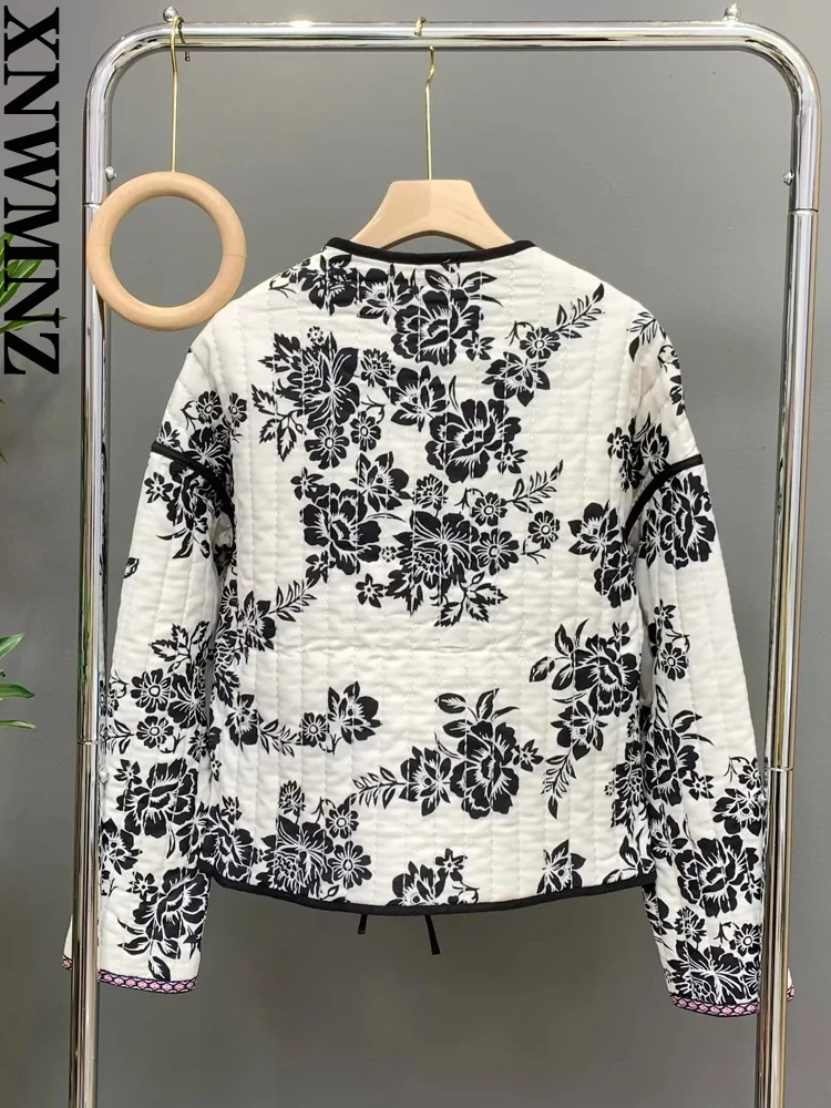 XNWMNZ 2022, chaqueta acolchada con estampado a la moda para mujer, chaqueta Retro acolchada cálida con cuello de pico para mujer, chaqueta