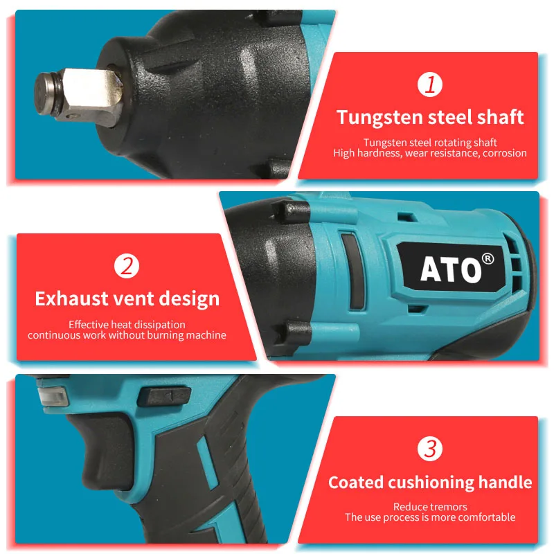 ATO High Torque Electric Brushless Wrench Car Tir Rechargeable 1/2 inch Cordless Impact Wrench 600nm For Makita 18V Battery