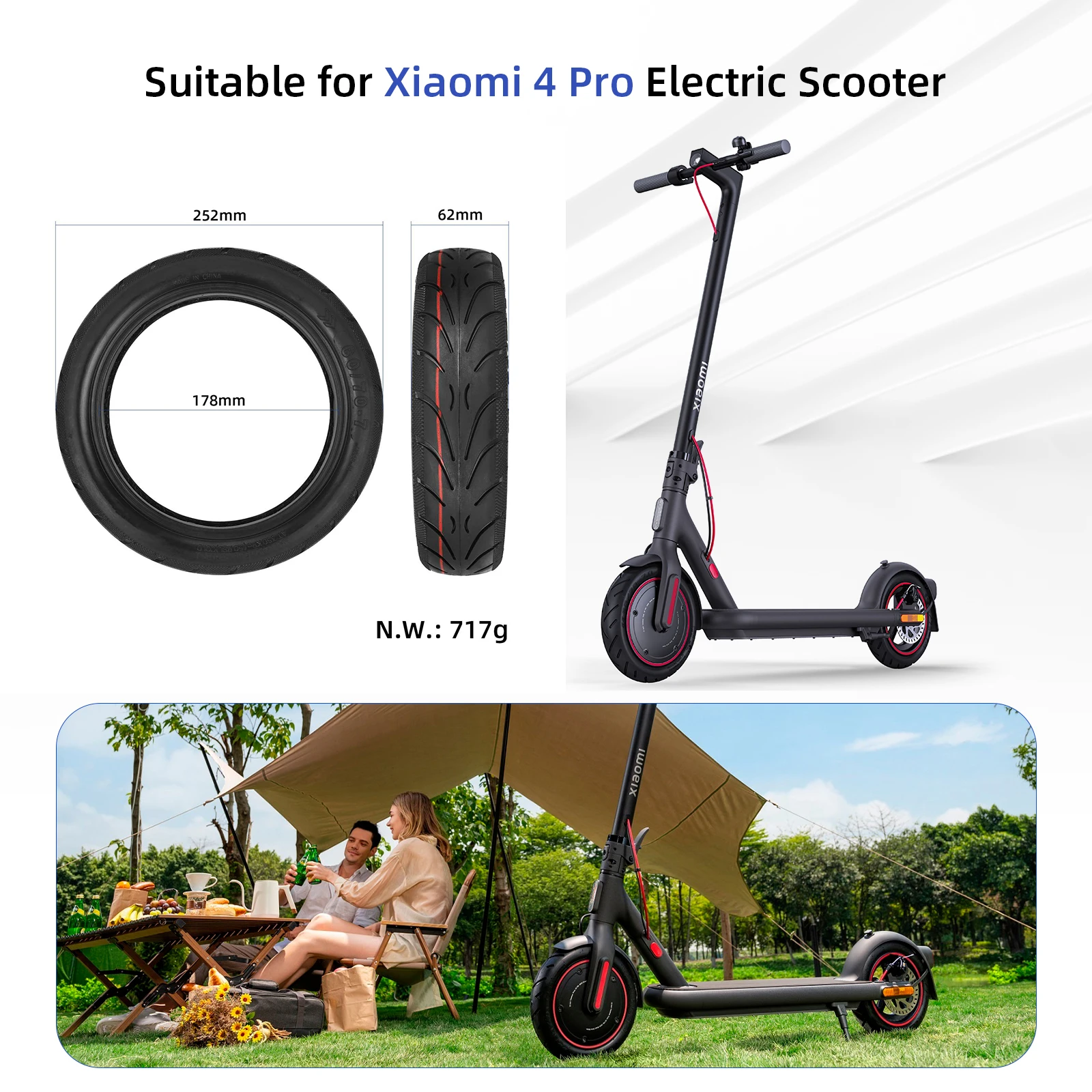 10Inch 60/70-7 Tubeless Tire For Xiaomi 4 Pro Electric Scooter Thickened Wear-resistant Vacuum Inflatable Tyre Parts Accessories