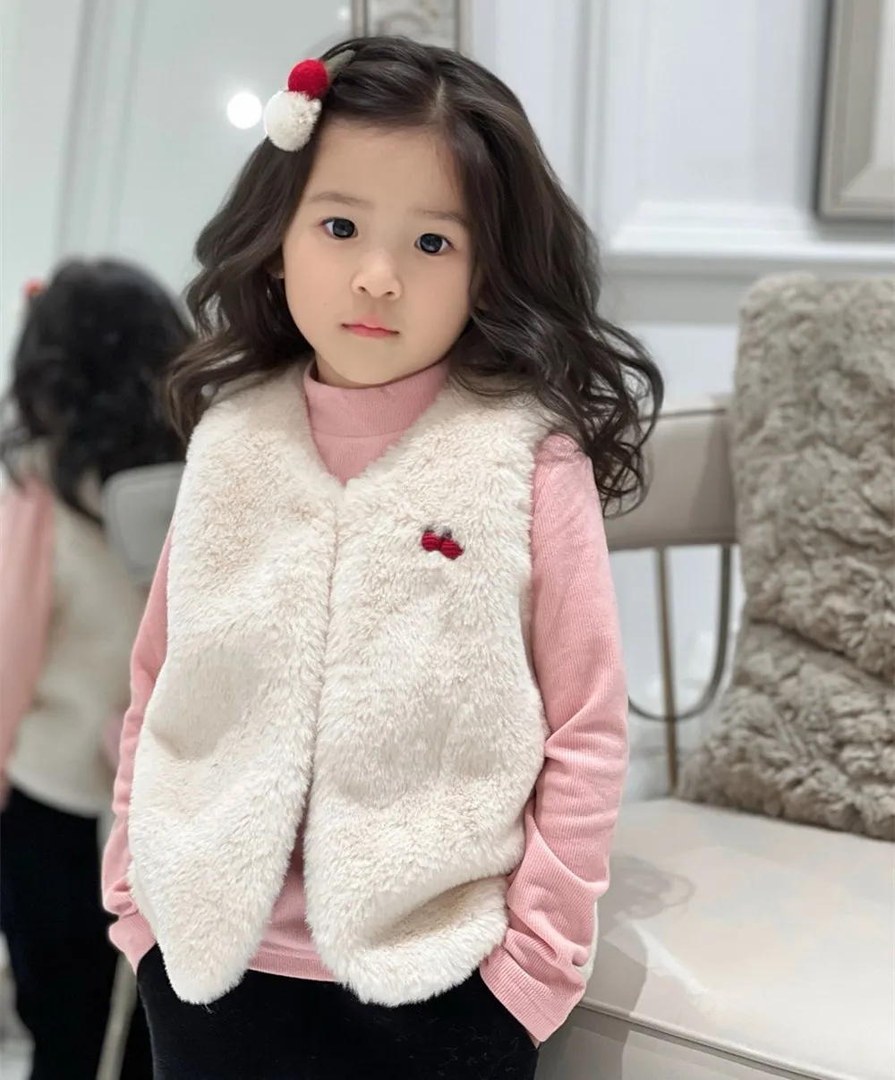 fall winter baby girl clothes Refined fruit embroidered vest girls outerwear girls winter clothing