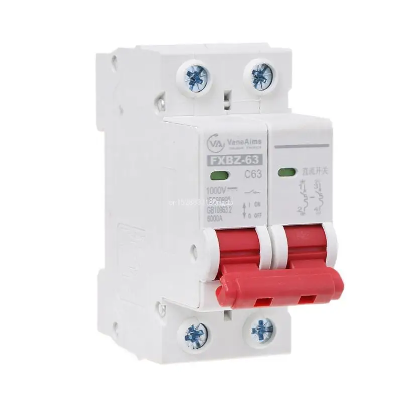 2 Pole 10A/16A/32A/50A/63A 1000V~ C Type Mini Mcb Mounting 35mm Din Breaking Capacity Dropship