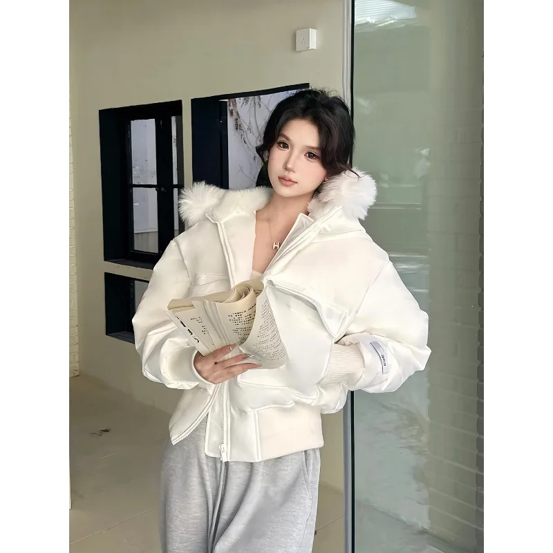 2025年冬 無地 パイロットジャケット フード付き コットンジャケット カジュアル ファッション ショートパンツ 厚手 暖かい パーカー 女性服