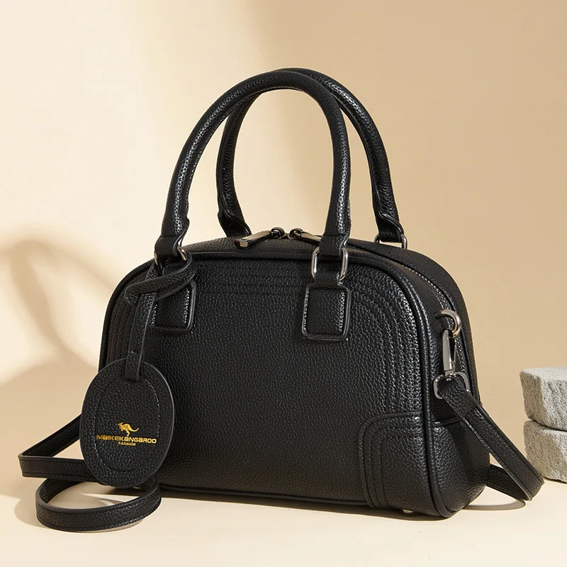 PU leather lady's handbag with large capacity and versatile single shoulder crossbody bag - Boston bag