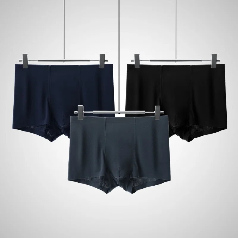 Pantalones planos antibacterianos de grafeno mejorados transpirables de verano de 3 uds, pantalones finos de cuatro esquinas sin costuras con hilo de hielo, estilo de una sola pieza