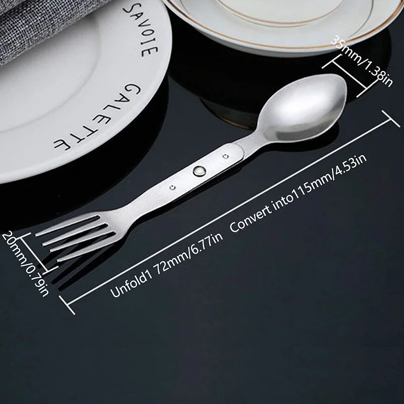 مجموعة أدوات مائدة تخييم خارجية 2 في 1 شوكة وملعقة حلوى محمولة متينة من الفولاذ المقاوم للصدأ شوكة وملعقة صغيرة أدوات مطبخ - 6