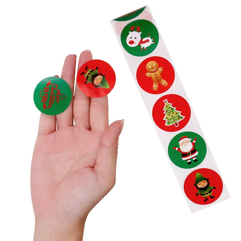 100-500pcs Christmas Day Decoration Stickers Christmas Cartoon Labels For Kids Gift Adhesive Tag Waterproof Festival Stationery