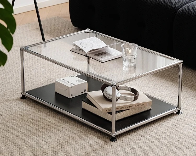 

Medieval stainless steel module coffee table Modern simple ins small apartment creative glass coffee table