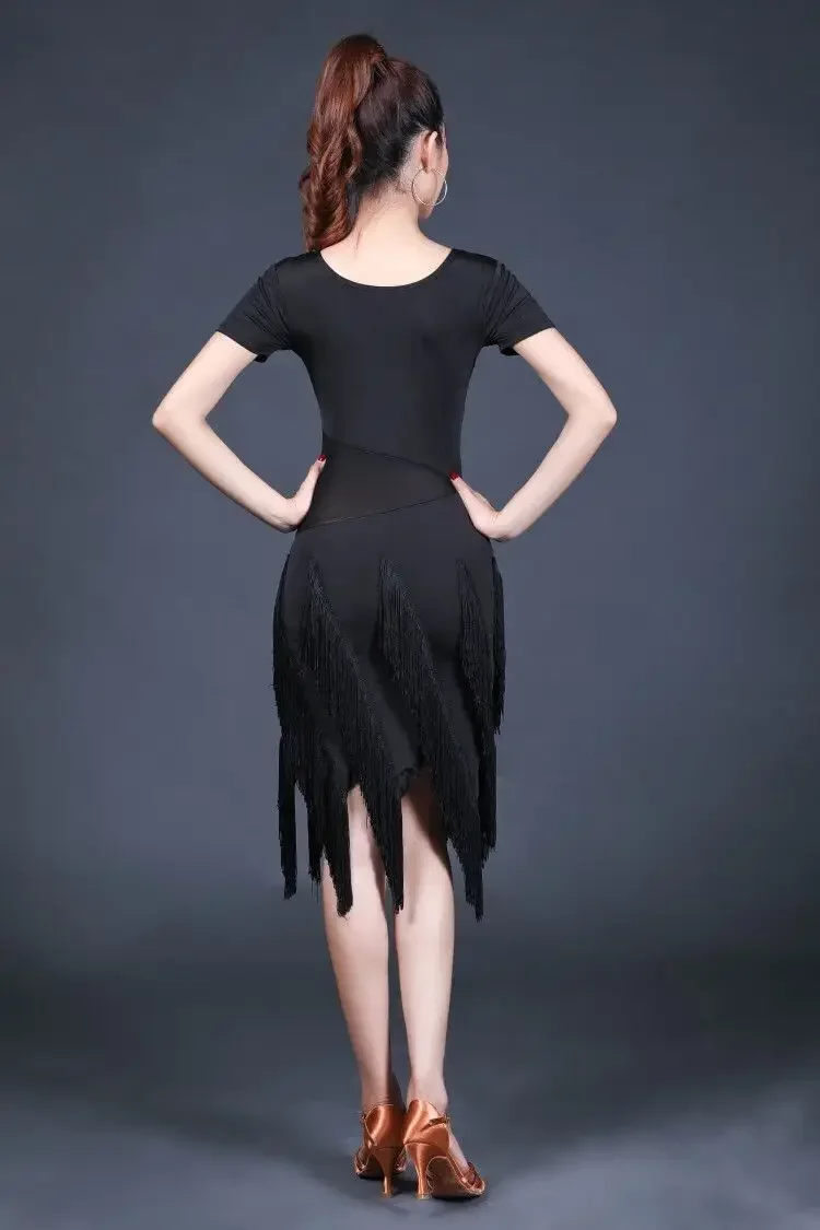 Abito da ballo latino da donna Abbigliamento da allenamento per donna Abbigliamento da ballo moderno per performance rumba Abito da ballo da competizione con nappa Samba