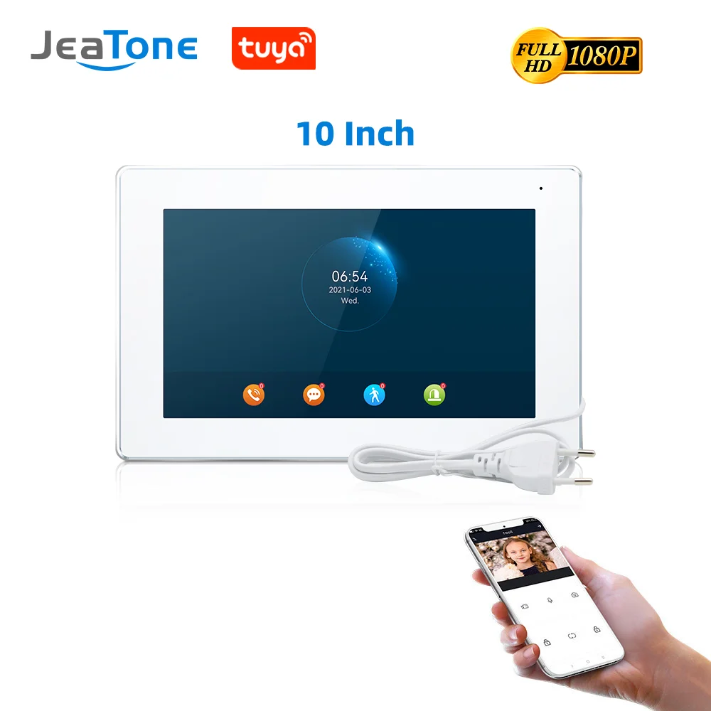 Jeatone 10 Zoll Full Touch FHD 1080p WLAN-Bildschirm Monitor Unterstützung Tuya, mehrsprachig