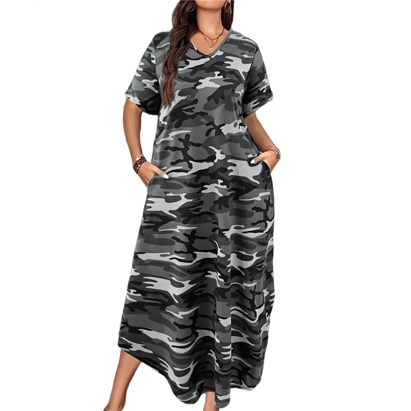 【ديكور الحفلات】فستان نسائي صيفي كاجوال فضفاض بأكمام قصيرة مع جيب للنساء