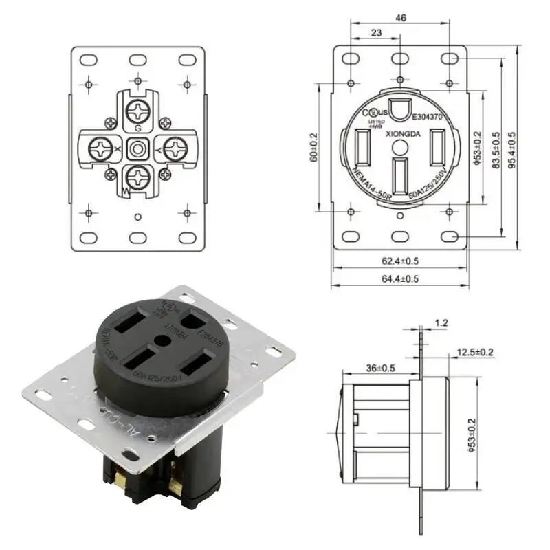 250V 50A American 4 Hole NEMA L14-50P 14-50R US Generator Outlet Anti-Off Industry Power Socket Plug Inline Wire Connector - view 5