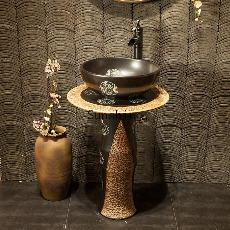 

Ceramic column type washbasin retro art outdoor integrated floor bathroom