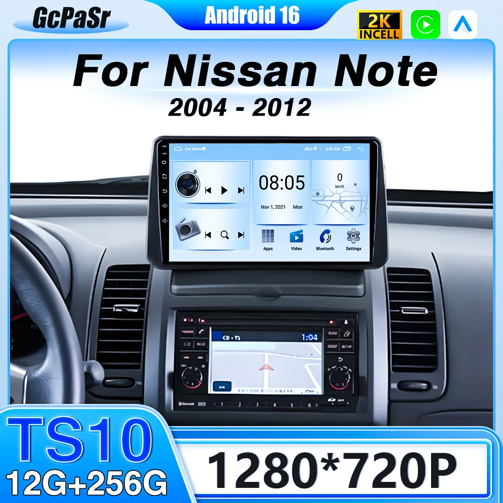 Android 16 For Nissan Note 2004 2005 2006 2007 2008 - 2012 Auto Car Radio Carplay head unit Multimedia GPS Stereo Navigation DSP