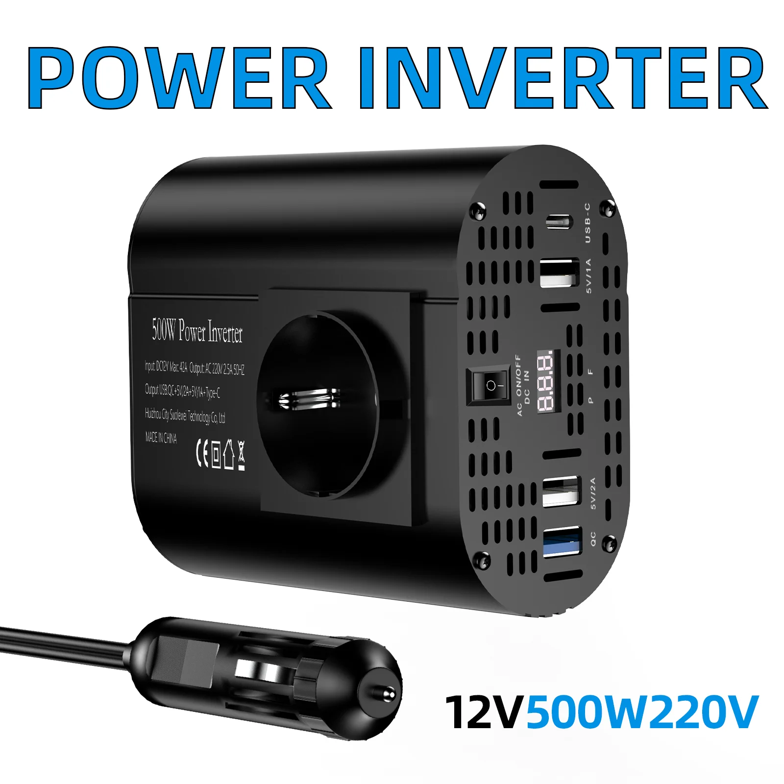 DC 12V zu AC 220V 230V Inverter 500W/400W LED Spannung Konverter Europäischen Buchse auto Zigarette leichter stecker Auto Zubehör – Detail 9