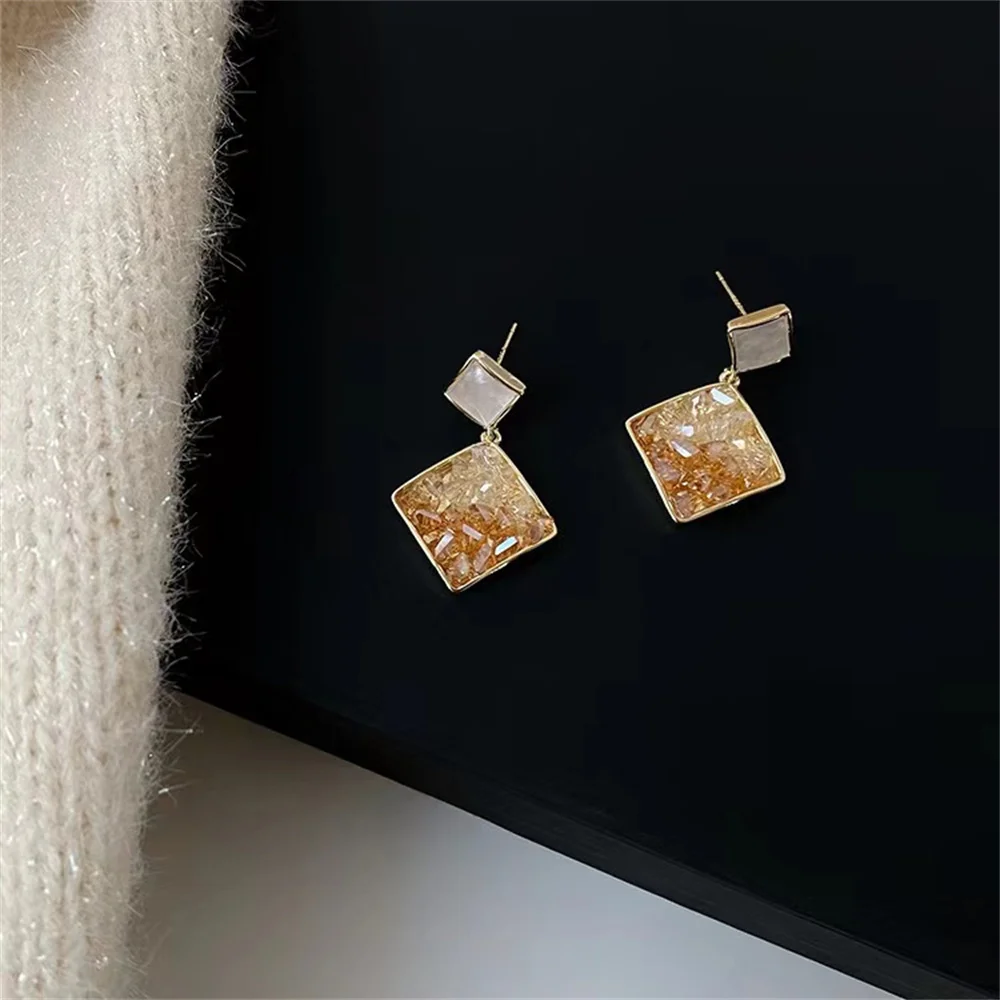 Crystal Square Drop Earrings For Female Orange Color Geometric Fashion Design Eardrop Statement Earrings Jewelry For Summer