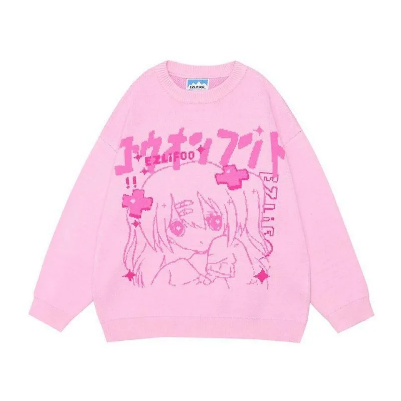 Sweter antik Deeptown wanita Jumper rajut Anime lucu Jepang pakaian rajut estetika Preppy Gotik mode Harajuku ukuran besar