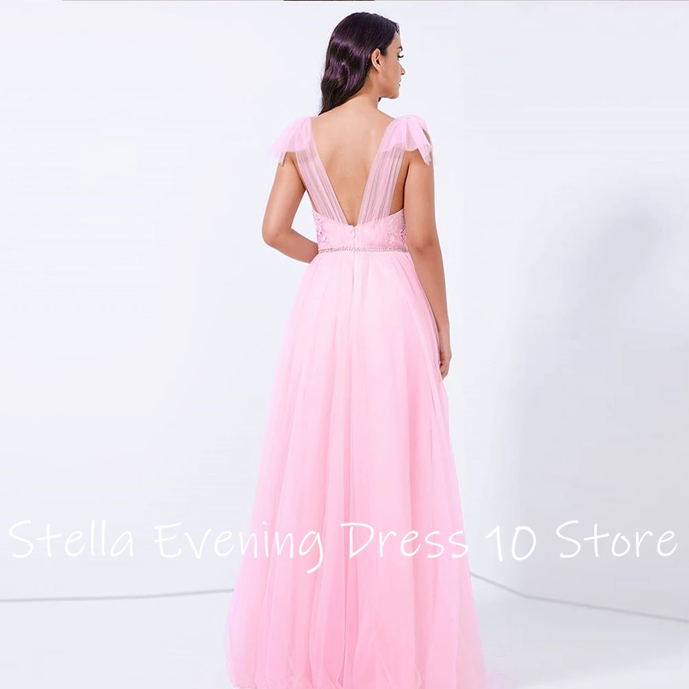 Customized  Elegant Off the Shoulder Tulle Evening Dresses Fashion Square Collar Sleeveless A-Line Floor Length Vestido