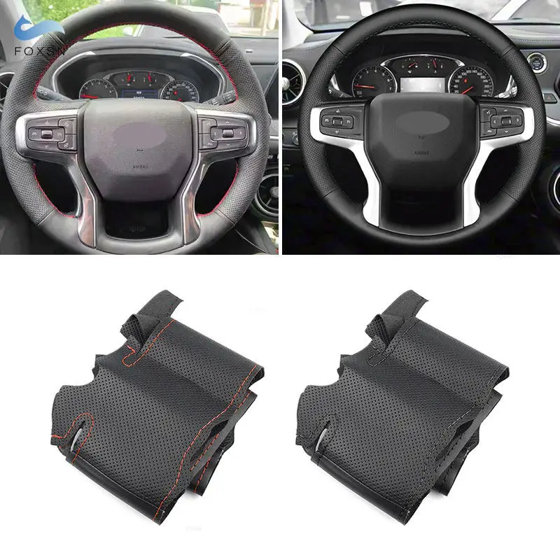 Car Steering Wheel Cover Perforated Leather For Chevrolet Blazer 2019-2022 Silverado 2019-2021 3500HD 2020-2021 Suburban Tahoe