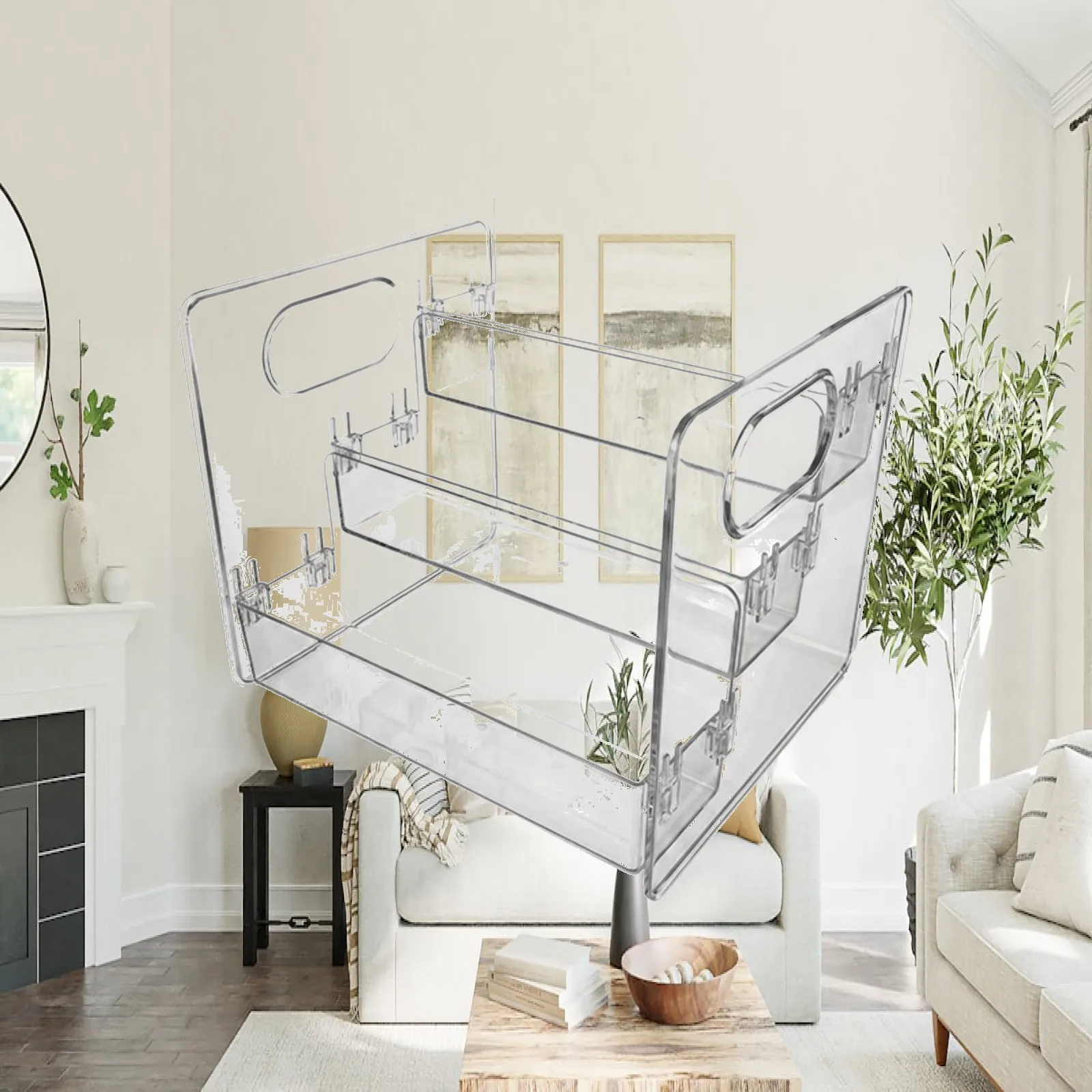 Clear Acrylic Cosmetic Rack with Stepped Shelves for Vanity Desk Storage and Skincare Organizer