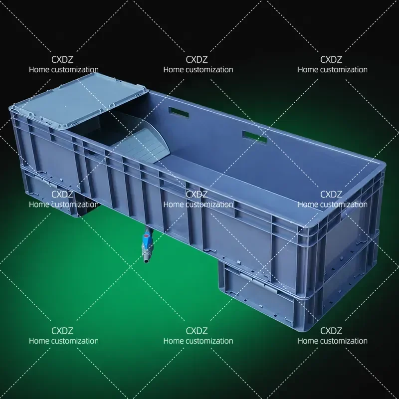 SS Plastic Turtle Tank with Bottom Drainage Land Water Area Sand Pond Ladder Drying Platform for Brazilian Turtle Breeding Basin
