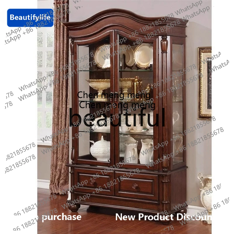 C85 Retro solid wood double-door wine, storage, two-door display, partition, living room decorative glass cabinet
