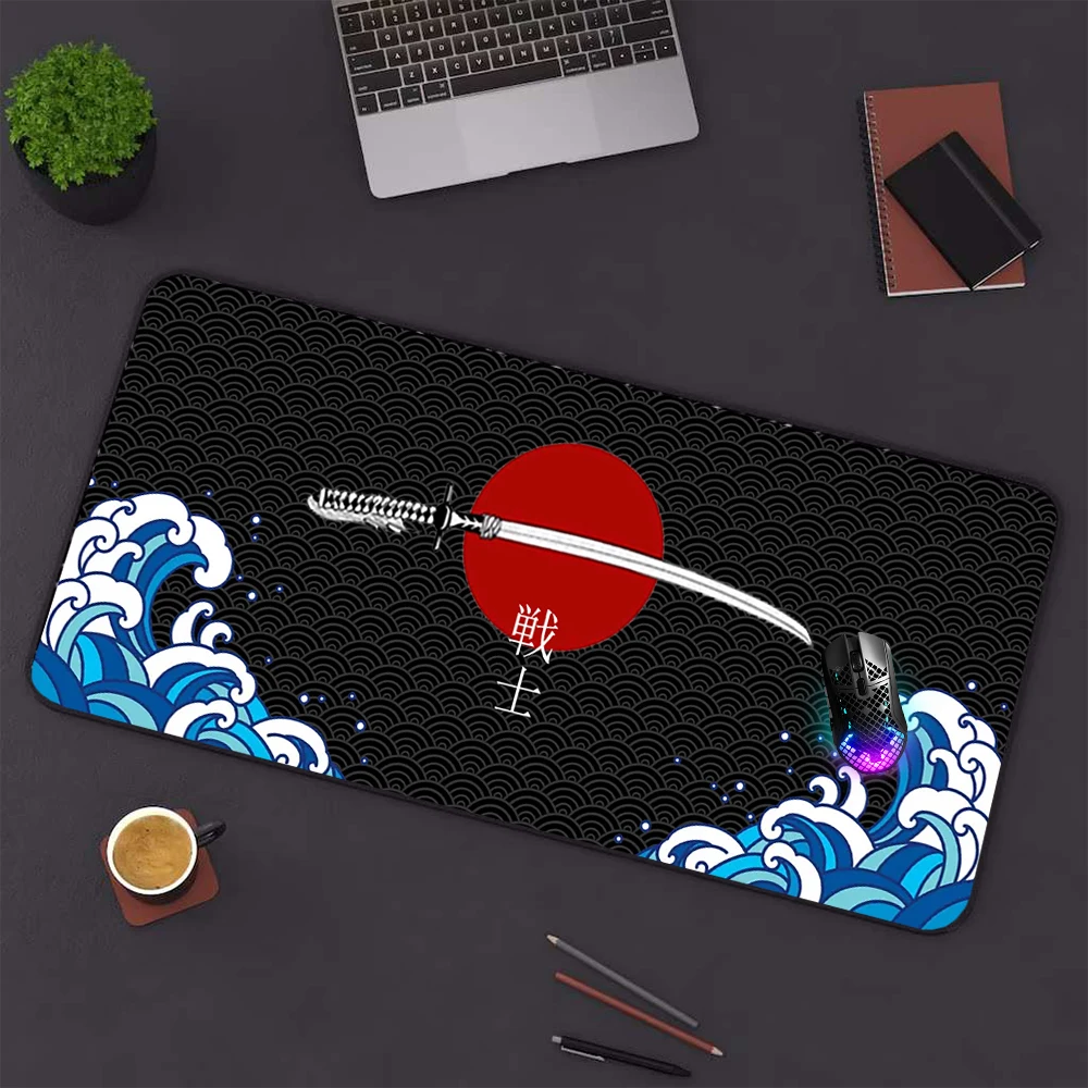 Samurai Schreibtisch matte 1200x600 Katana 40x90 Mauspad Gummi schwarz xxl Teppich japanischen Stil Great Wave Maousepad langes Computer pad