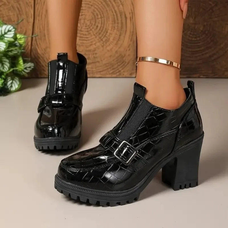 デザイナー厚底ハイヒールレディース快適ファッションスリッポンローファーシューズ秋新作レディースラウンドトゥディープマウスオフィスパンプス