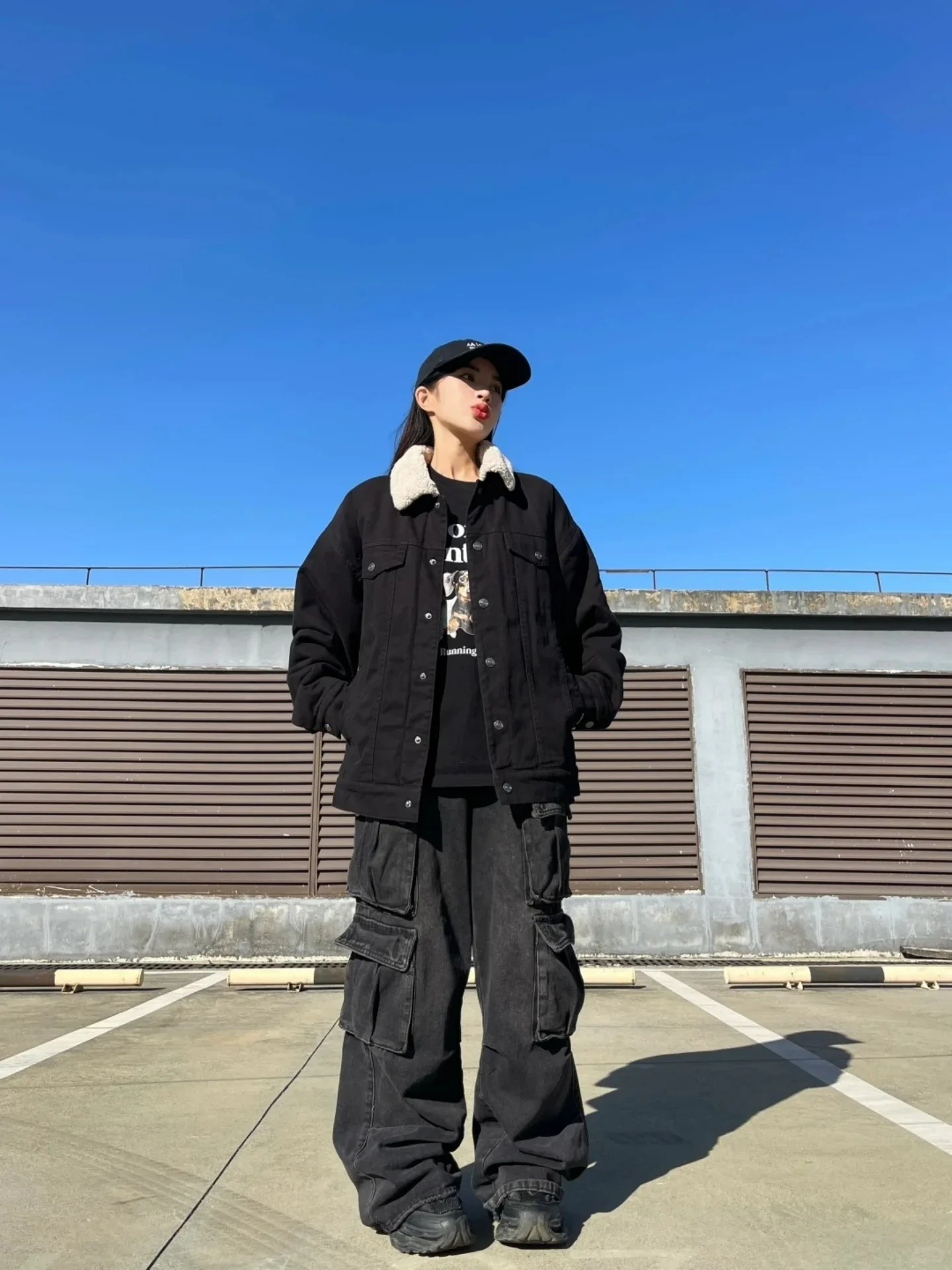 

Lamb Velvet Collar Thiened Fce Lined Denim Jaet ex Winter Warm Workwear Cotton Jaet American Retro Sle